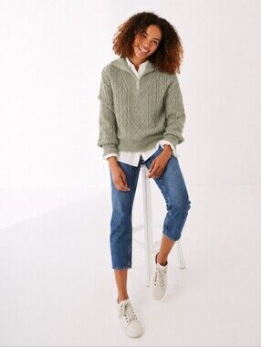 Fat Face Holly Half Zip Sweater - 8 Sage Green